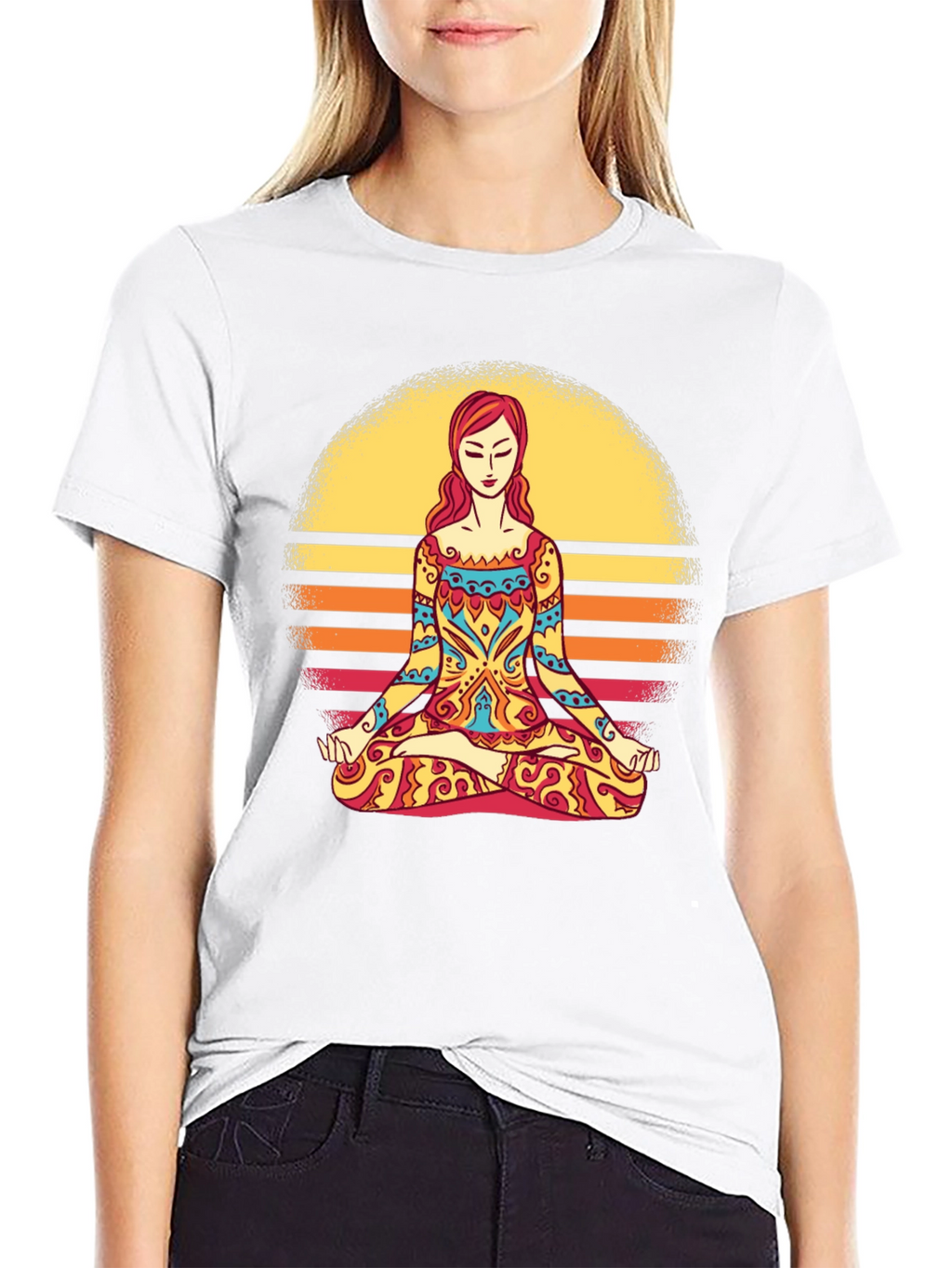 Yoga Meditation Sunset Graphic T-Shirt