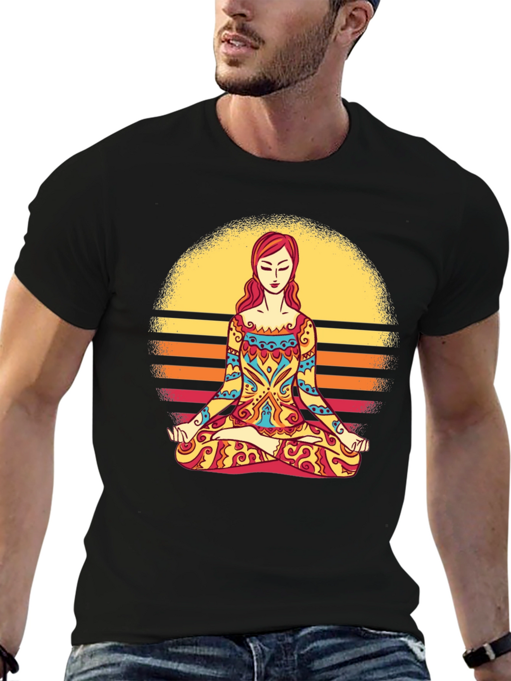 Yoga Meditation Sunset Graphic T-Shirt