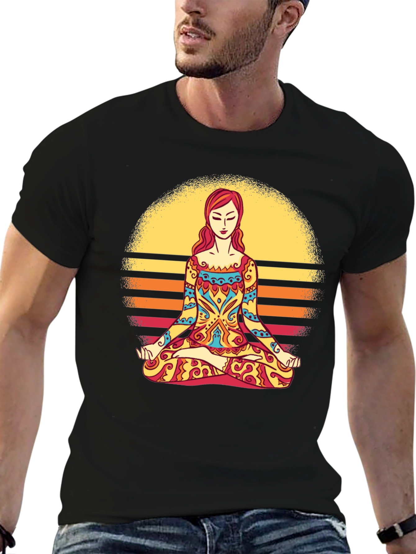 Yoga Meditation Sunset Graphic T-Shirt