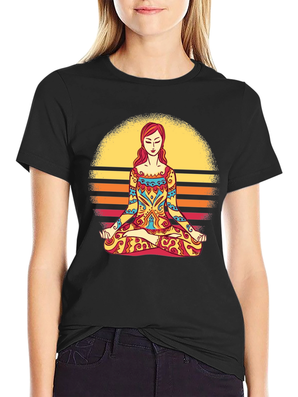 Yoga Meditation Sunset Graphic T-Shirt