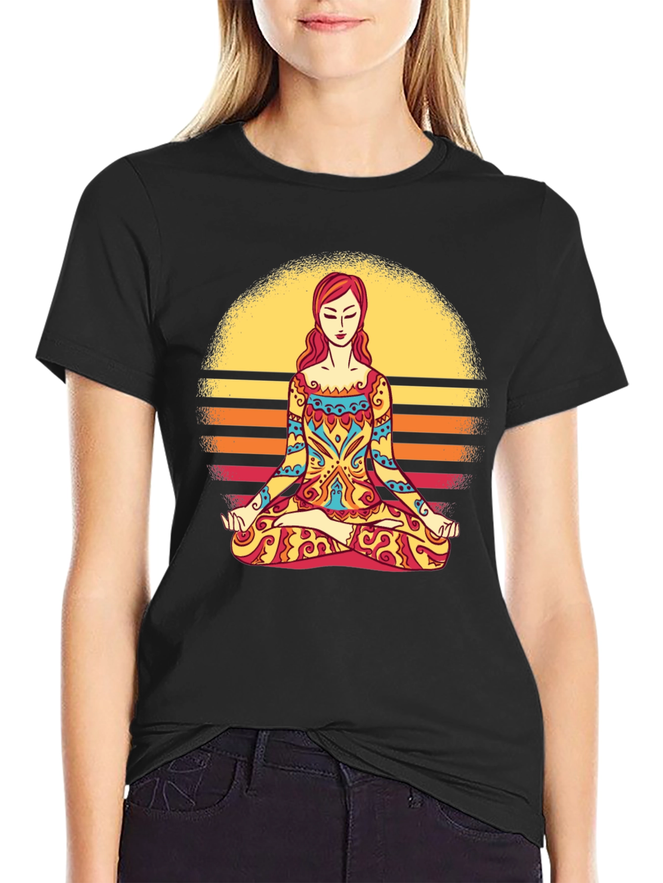 Yoga Meditation Sunset Graphic T-Shirt
