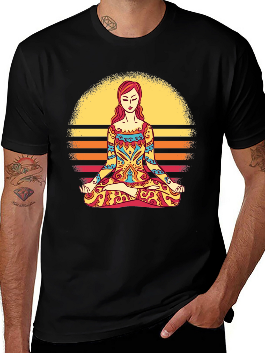 Yoga Meditation Sunset Graphic T-Shirt