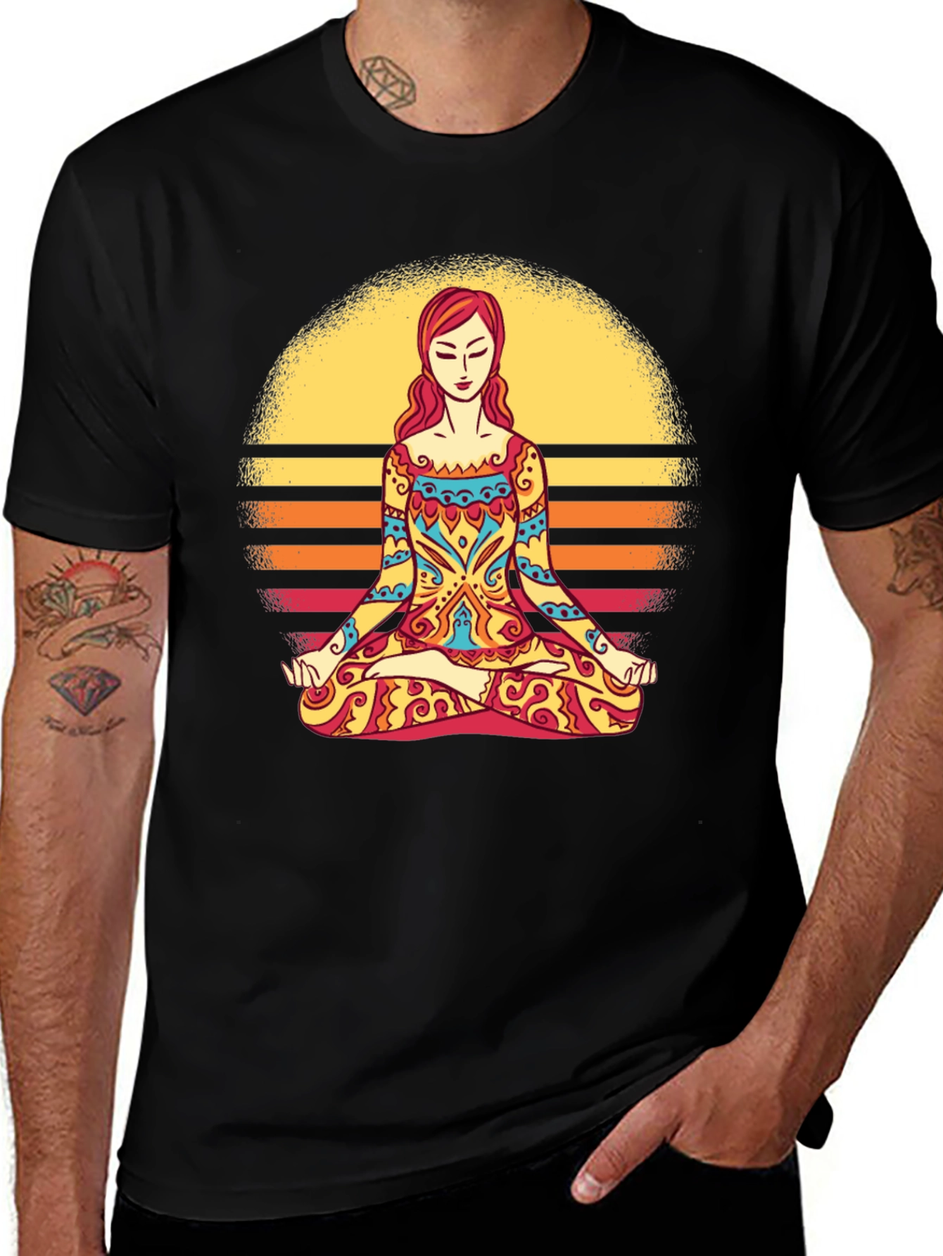 Yoga Meditation Sunset Graphic T-Shirt