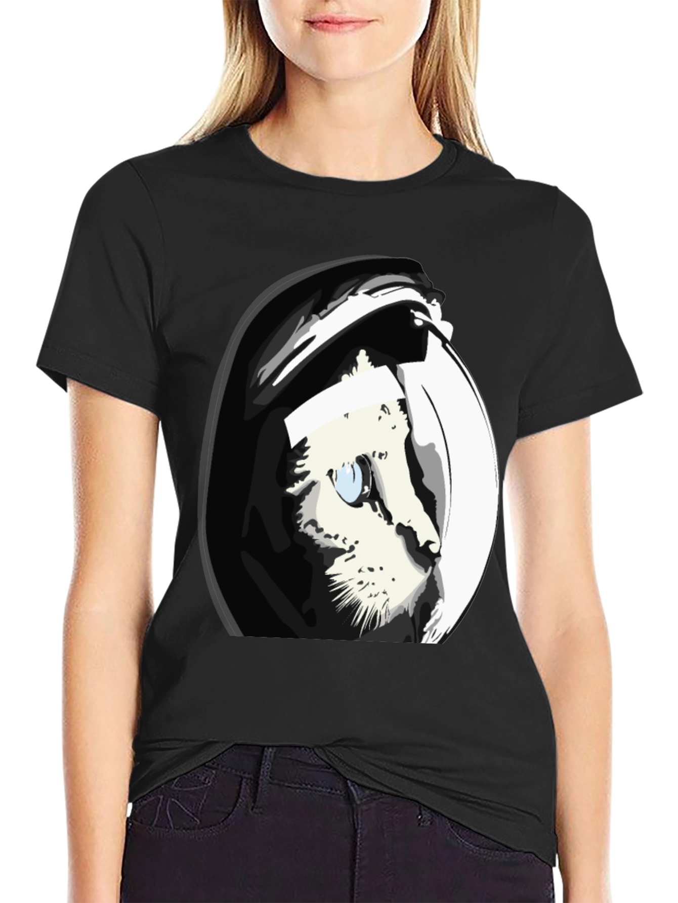 Cat Astronaut Graphic Tee - Cool Black T-Shirt