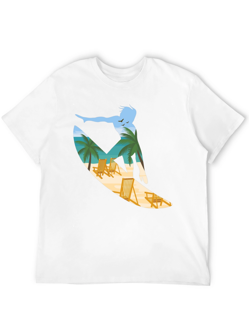 Surfer Beach Scene Graphic Tee - Black