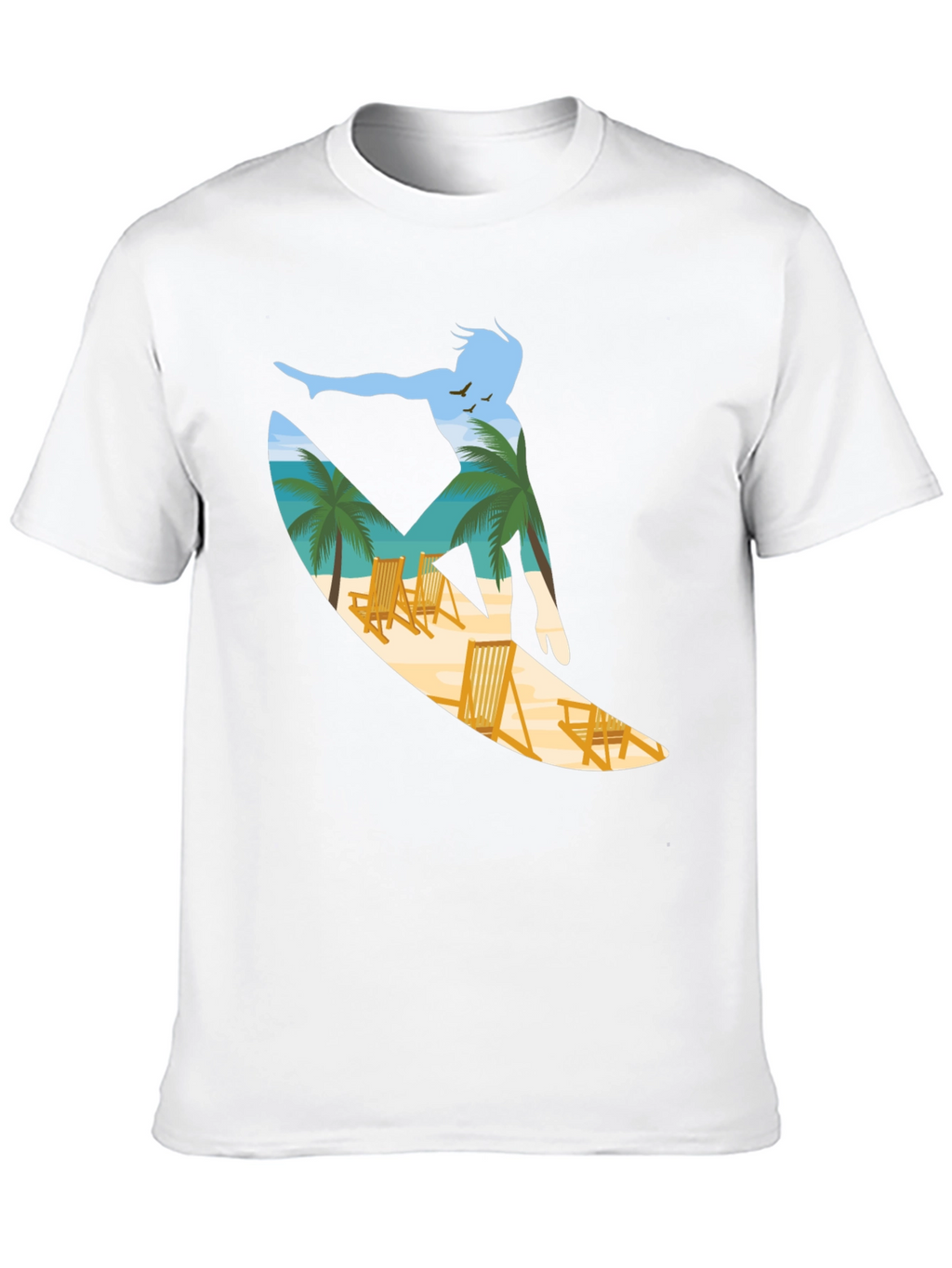 Surfer Beach Scene Graphic Tee - Black