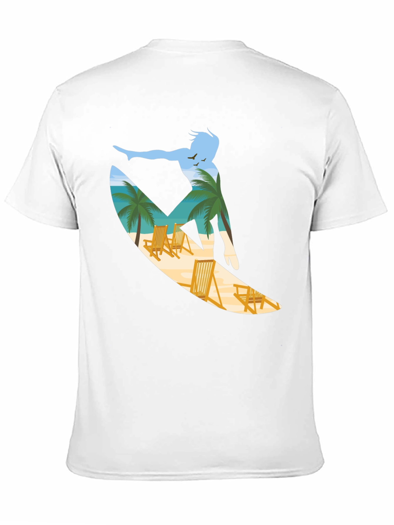 Surfer Beach Scene Graphic Tee - Black