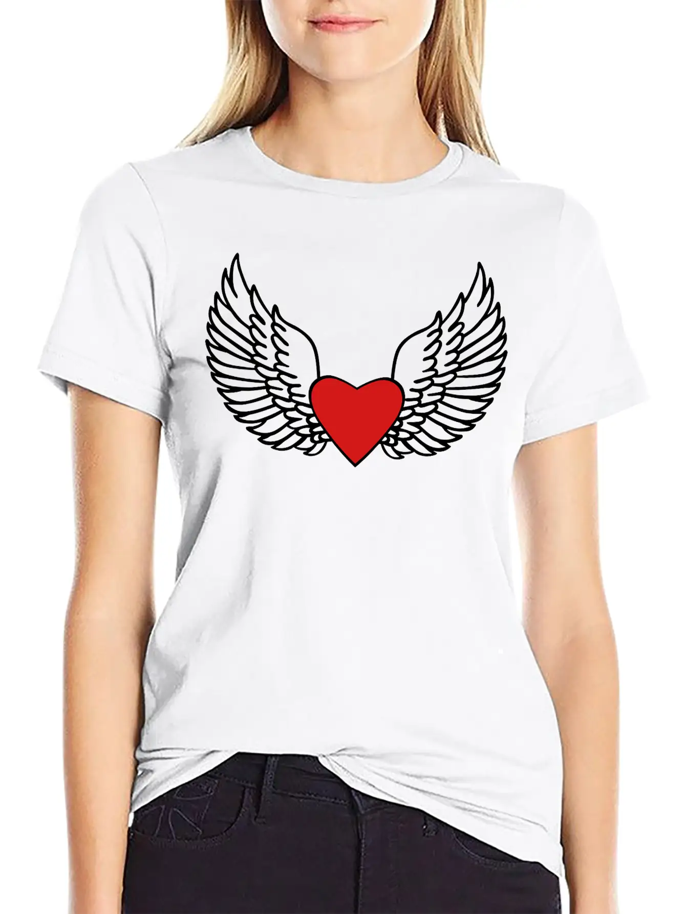 Heart And Wings Casual Graphic T-Shirt – Simple And Comfortable Daily Wear