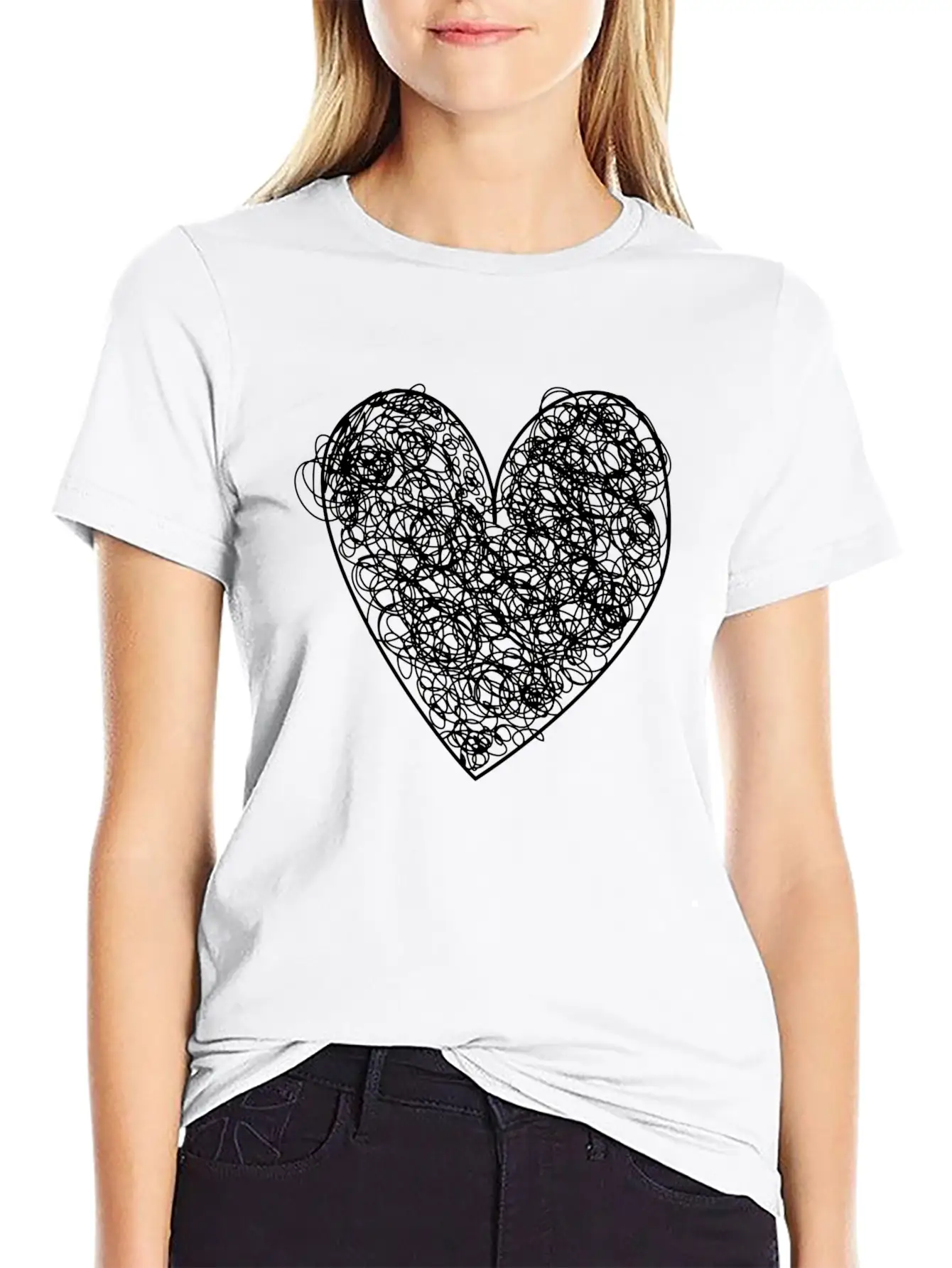 Heart Scribble Casual Graphic T-Shirt – Simple And Comfortable Daily Wear