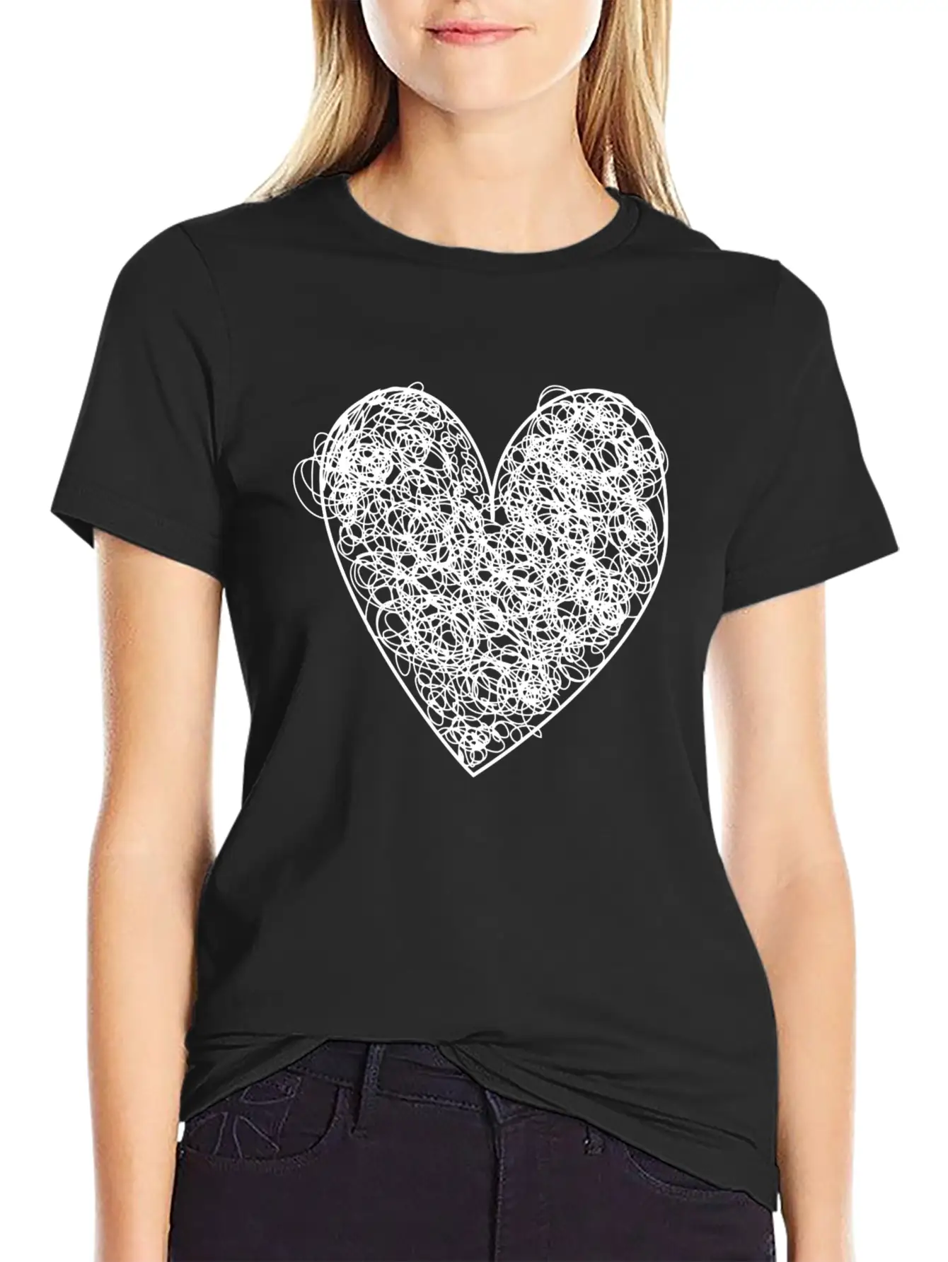 Heart Scribble Casual Graphic T-Shirt – Simple And Comfortable Daily Wear
