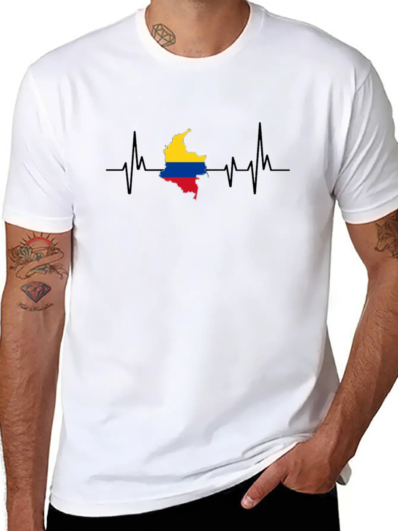 Heartbeat Design Colombian Flag Colombia Unisex Casual T-Shirt – Clean Design For Daily Comfort