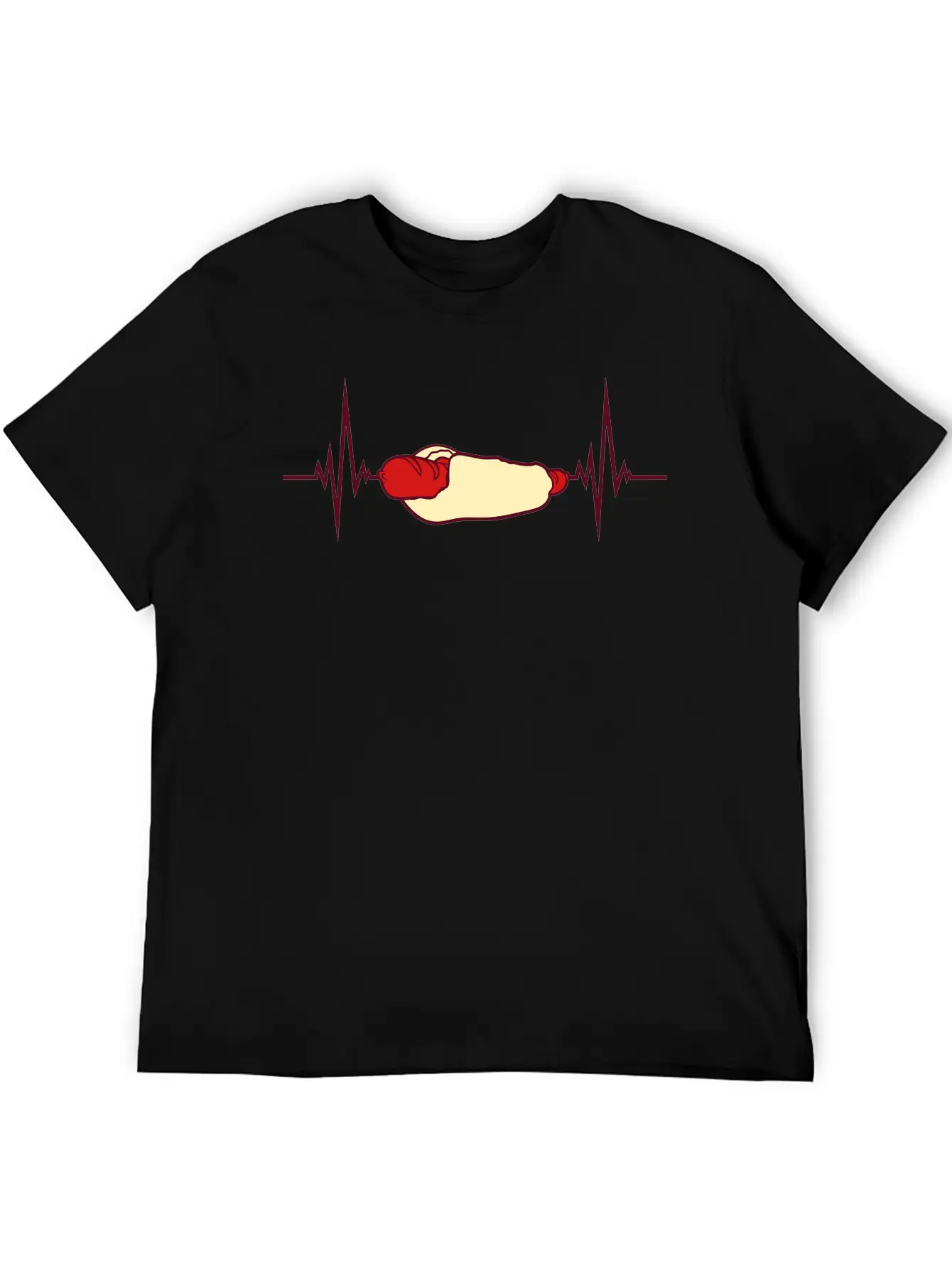 Heartbeat Hot Dog Pulse Frequency Bratwurst Bun Stylish Everyday T-Shirt – Unisex Basic Cotton Tee