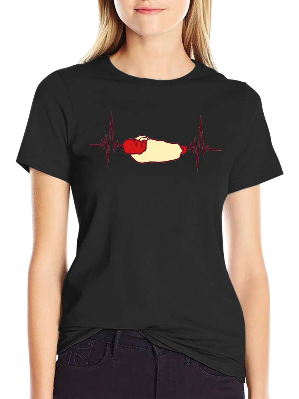 Heartbeat Hot Dog Pulse Frequency Bratwurst Bun Stylish Everyday T-Shirt – Unisex Basic Cotton Tee