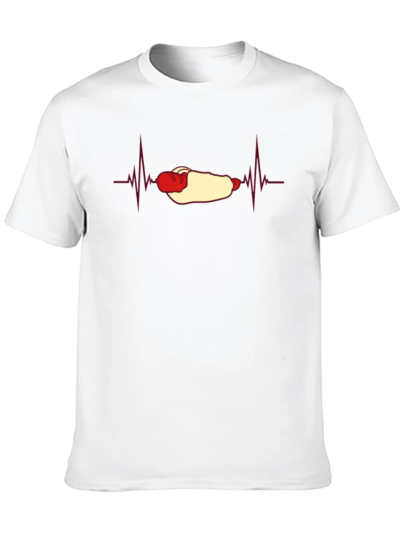 Heartbeat Hot Dog Pulse Frequency Bratwurst Bun Stylish Everyday T-Shirt – Unisex Basic Cotton Tee