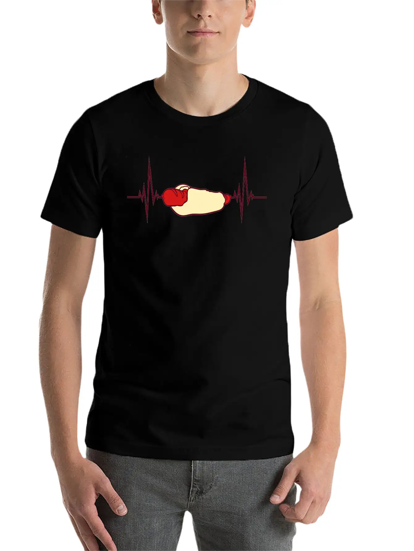 Heartbeat Hot Dog Pulse Frequency Bratwurst Bun Stylish Everyday T-Shirt – Unisex Basic Cotton Tee