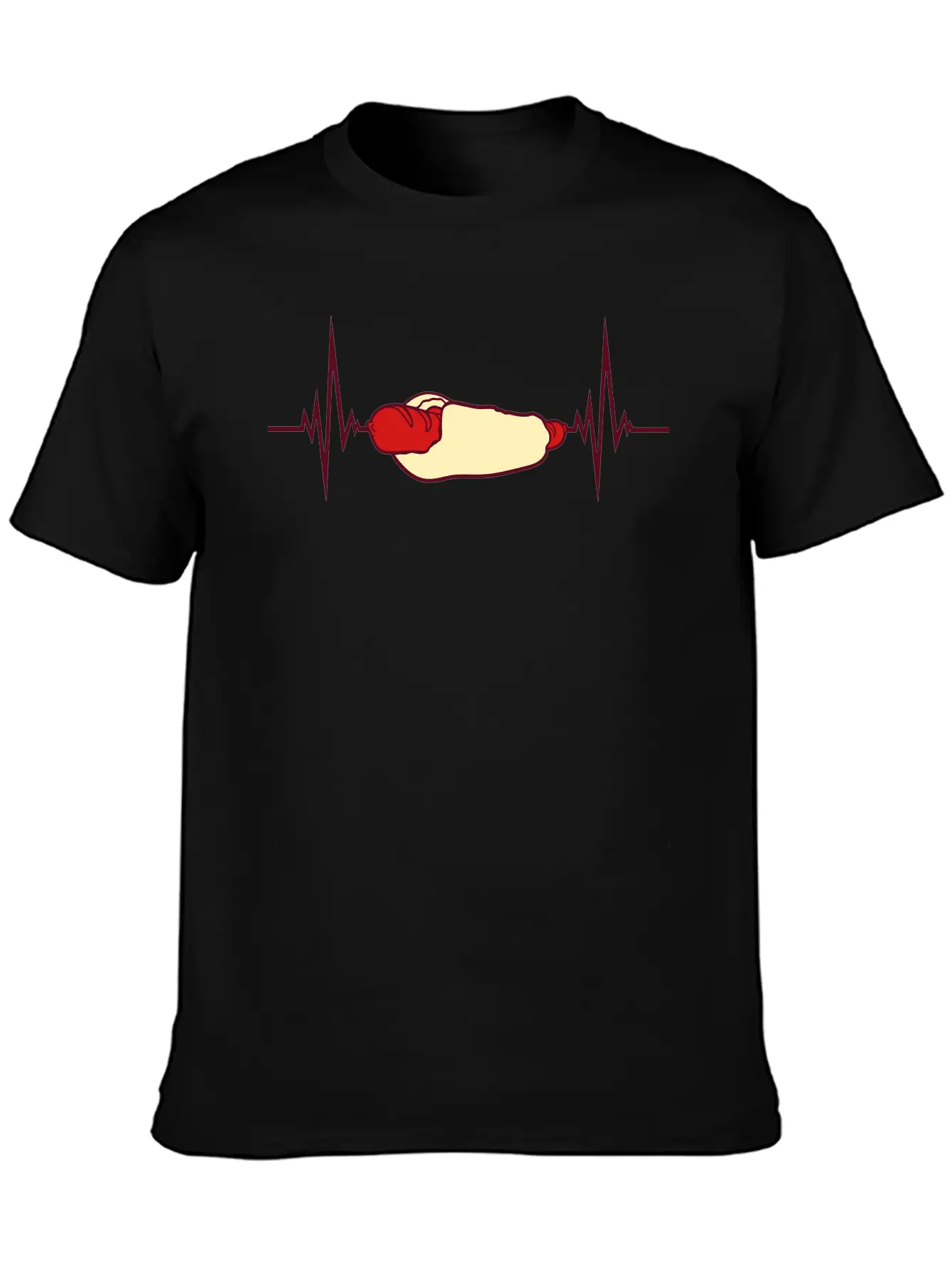 Heartbeat Hot Dog Pulse Frequency Bratwurst Bun Stylish Everyday T-Shirt – Unisex Basic Cotton Tee