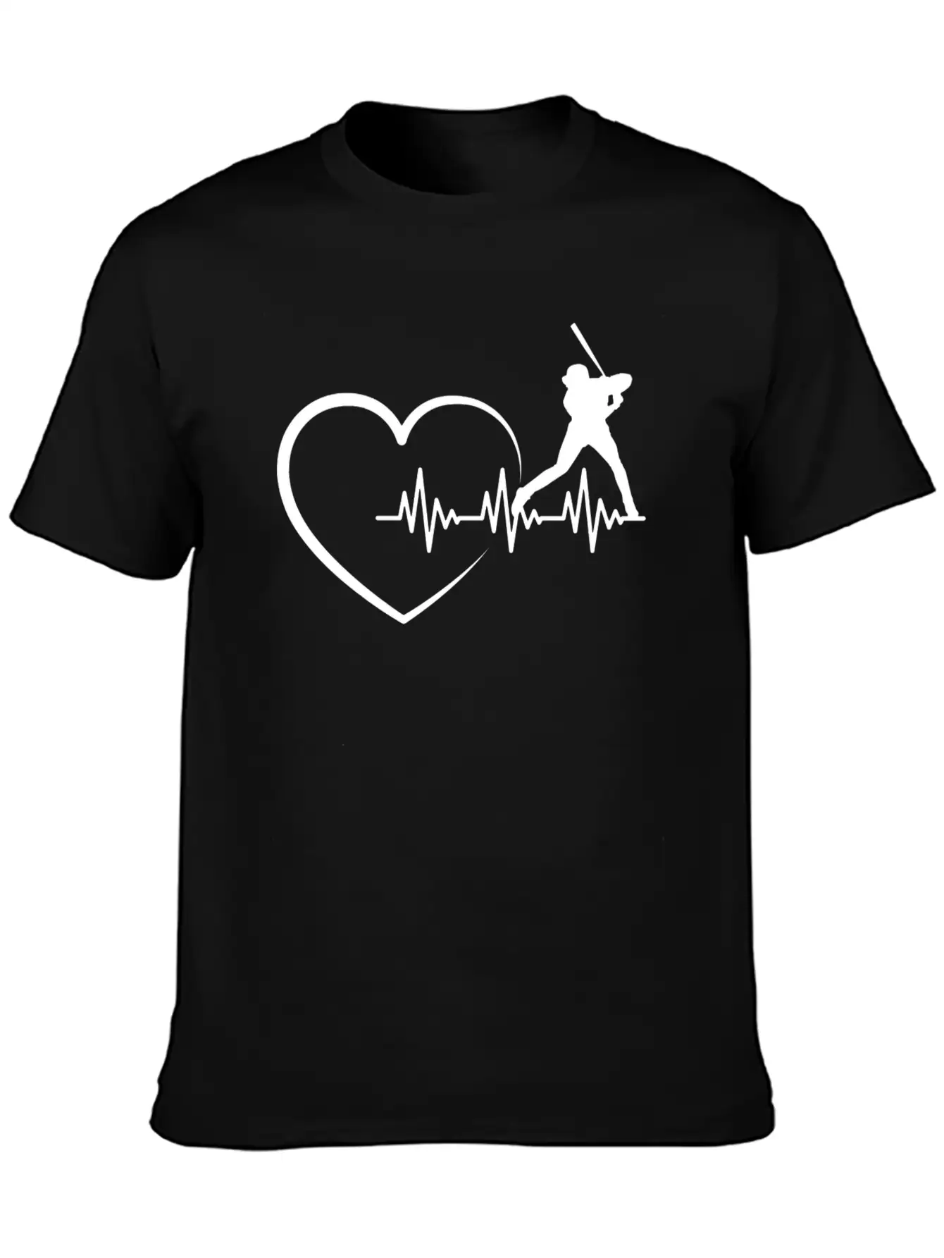 Heartbeat US Sport Design Baseball Player Fan Unisex Short Sleeve Soft Cotton T-Shirt – Casual Everyday Wear