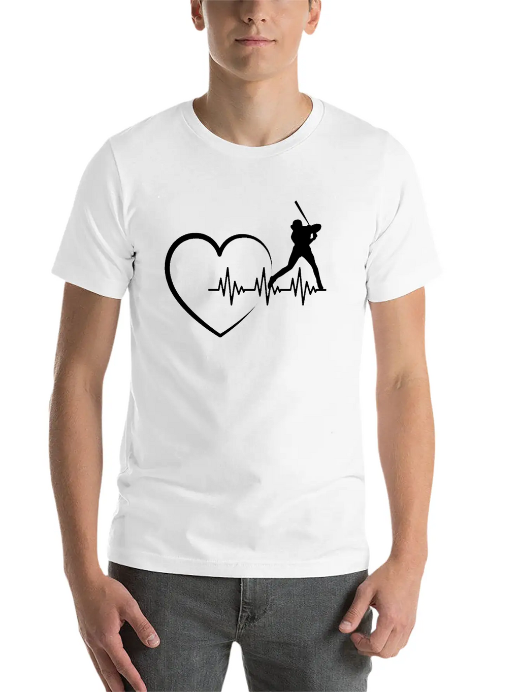 Heartbeat US Sport Design Baseball Player Fan Unisex Short Sleeve Soft Cotton T-Shirt – Casual Everyday Wear