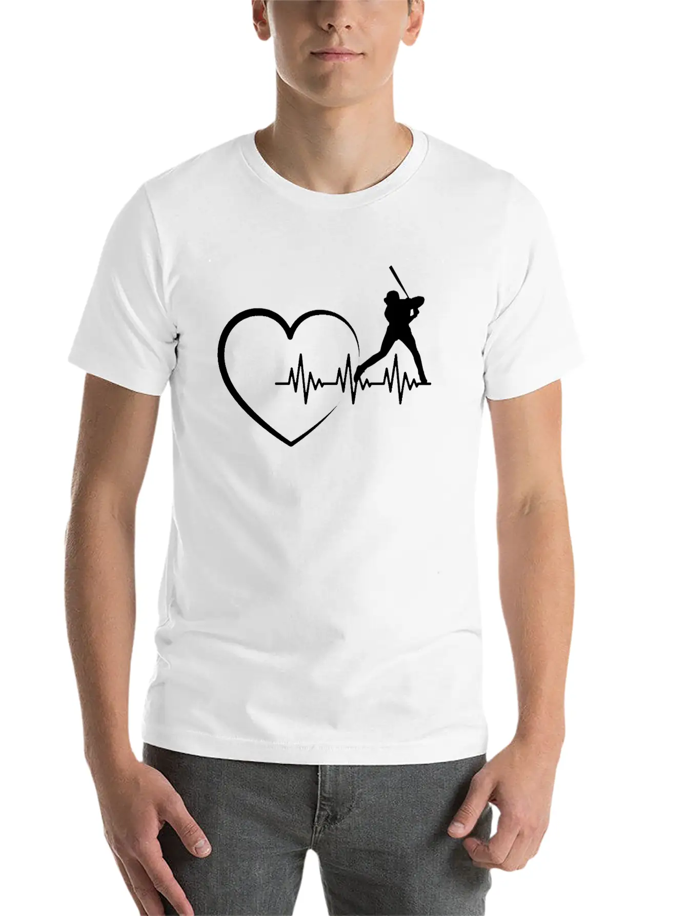 Heartbeat US Sport Design Baseball Player Fan Unisex Short Sleeve Soft Cotton T-Shirt – Casual Everyday Wear