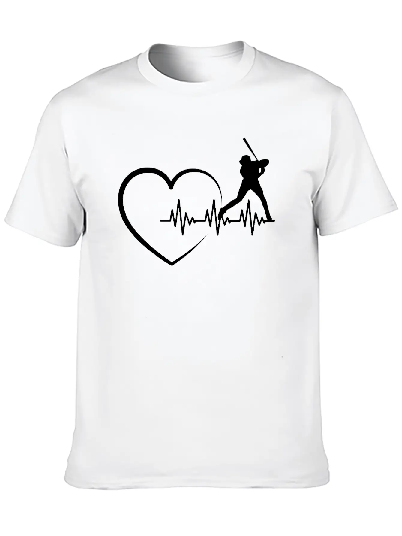 Heartbeat US Sport Design Baseball Player Fan Unisex Short Sleeve Soft Cotton T-Shirt – Casual Everyday Wear