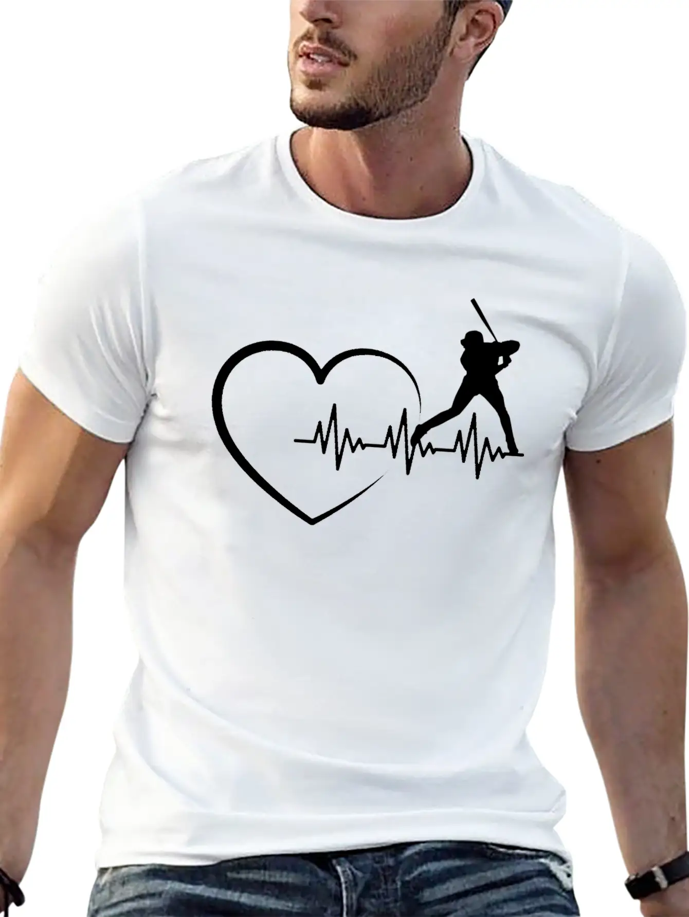 Heartbeat US Sport Design Baseball Player Fan Unisex Short Sleeve Soft Cotton T-Shirt – Casual Everyday Wear