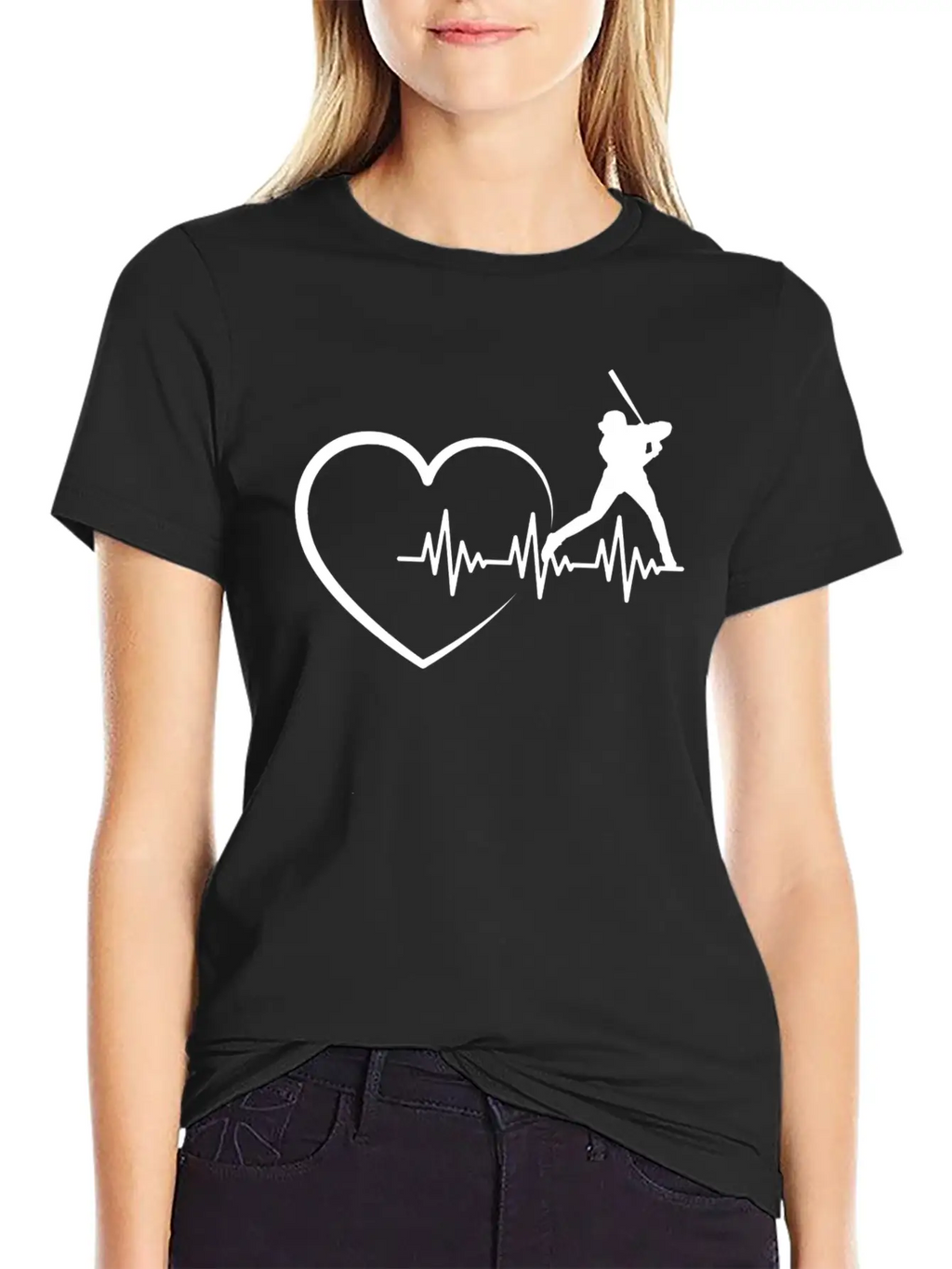 Heartbeat US Sport Design Baseball Player Fan Unisex Short Sleeve Soft Cotton T-Shirt – Casual Everyday Wear