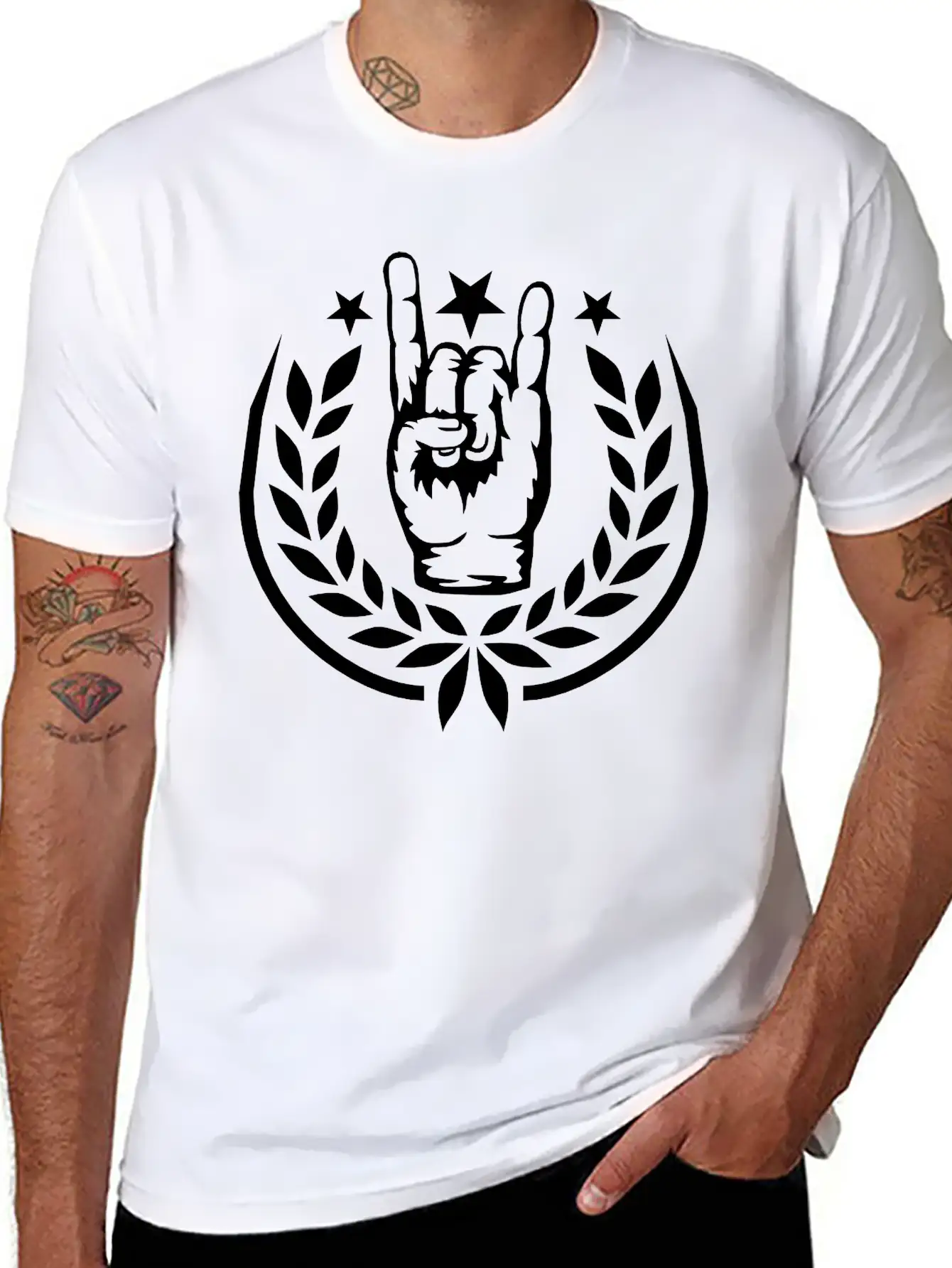 Heavy Metal Laurel Wreath Unisex Short Sleeve Soft Cotton T-Shirt – Casual Everyday Wear