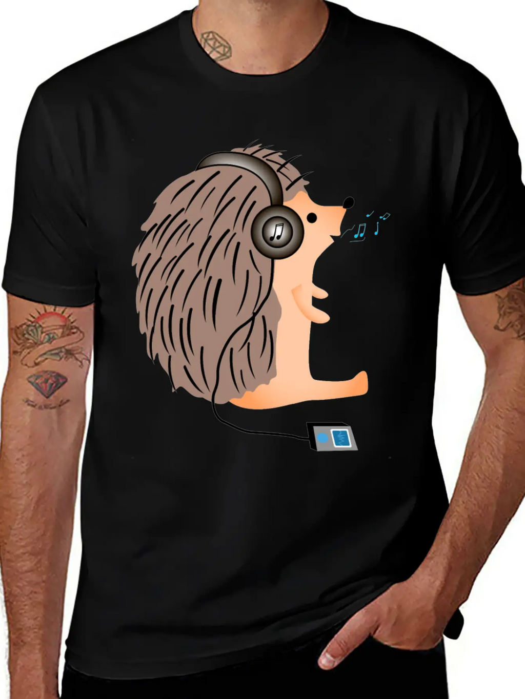 Hedgehog In Headphones Classic Fit Graphic Tee For Daily Comfort – Unisex Cotton Shirt