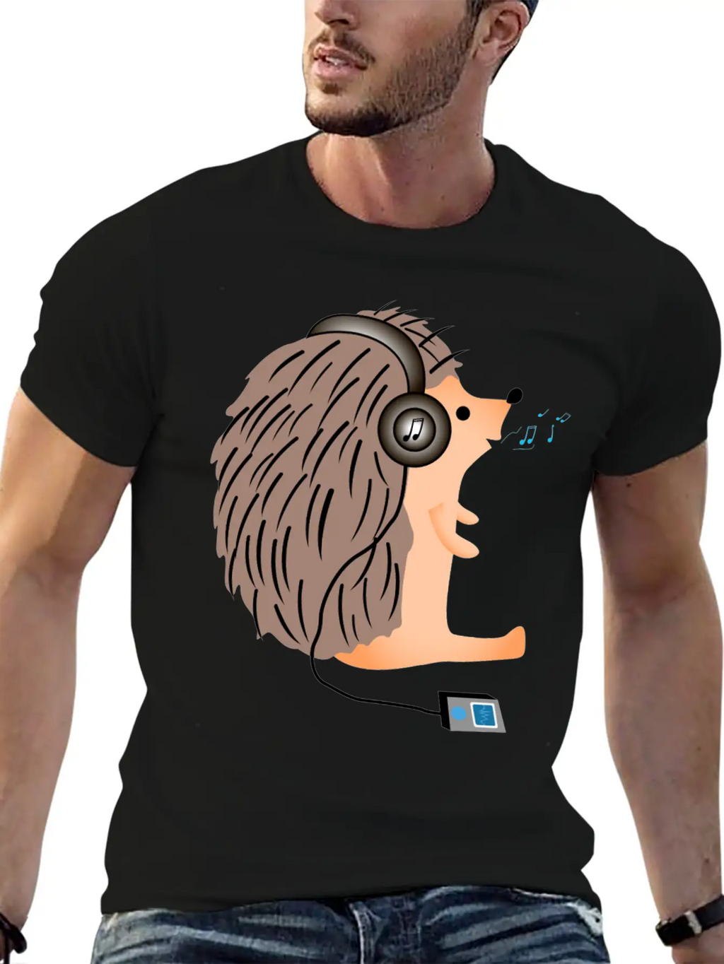 Hedgehog In Headphones Classic Fit Graphic Tee For Daily Comfort – Unisex Cotton Shirt