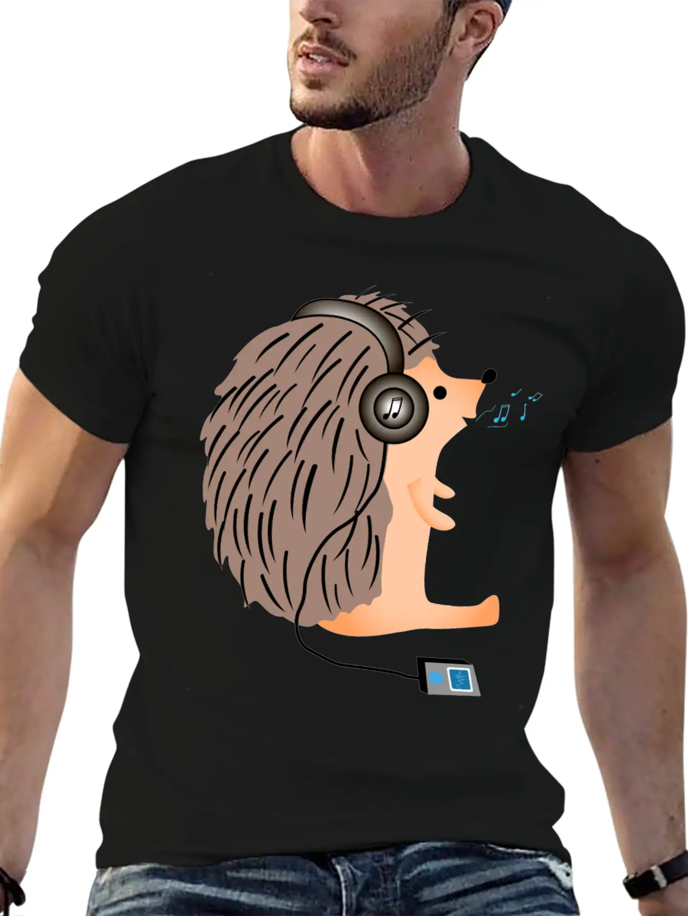 Hedgehog In Headphones Classic Fit Graphic Tee For Daily Comfort – Unisex Cotton Shirt