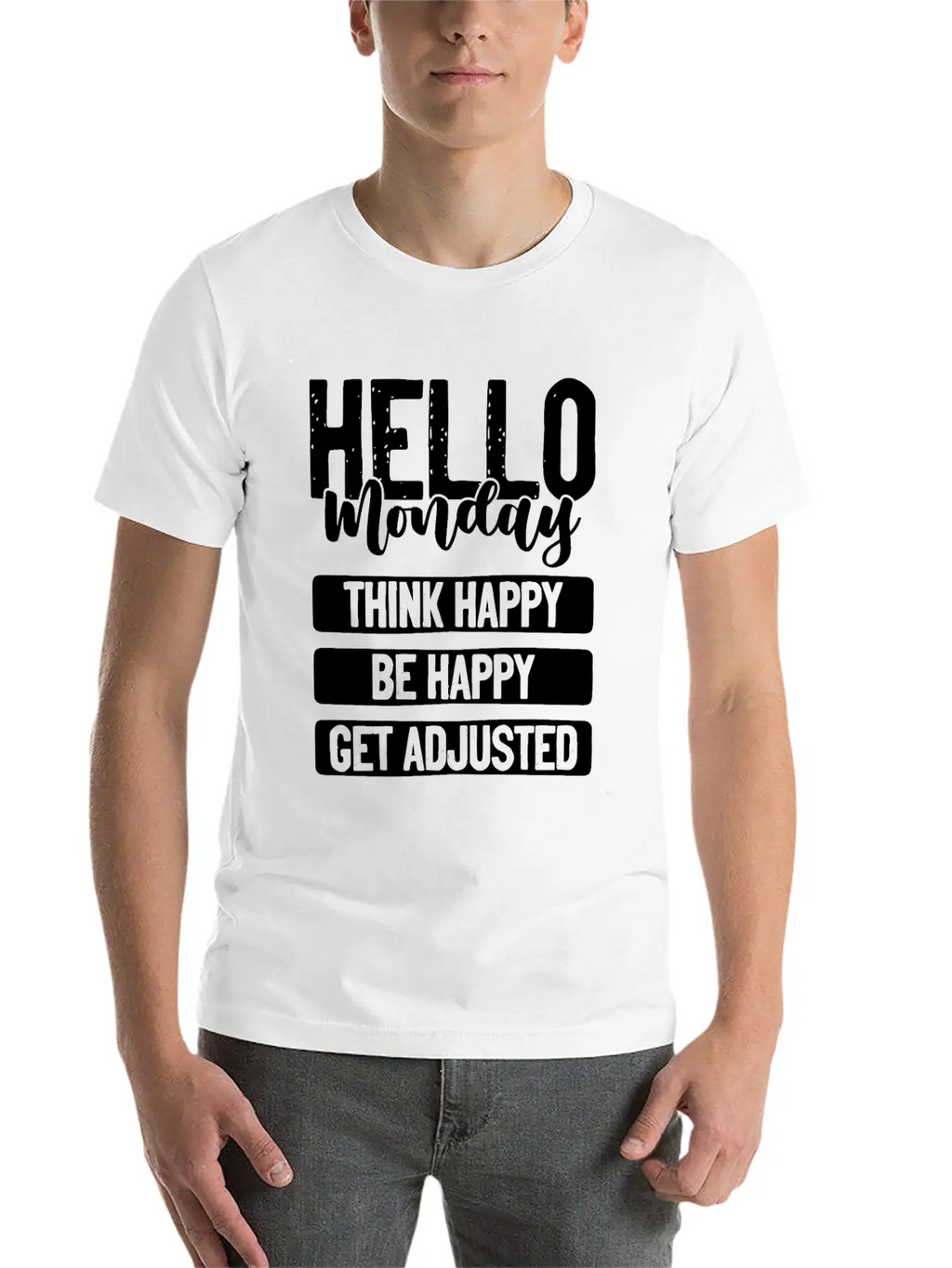 Hello Monday A Funny Chiropractic Spine Unisex Short Sleeve Soft Cotton T-Shirt – Casual Everyday Wear