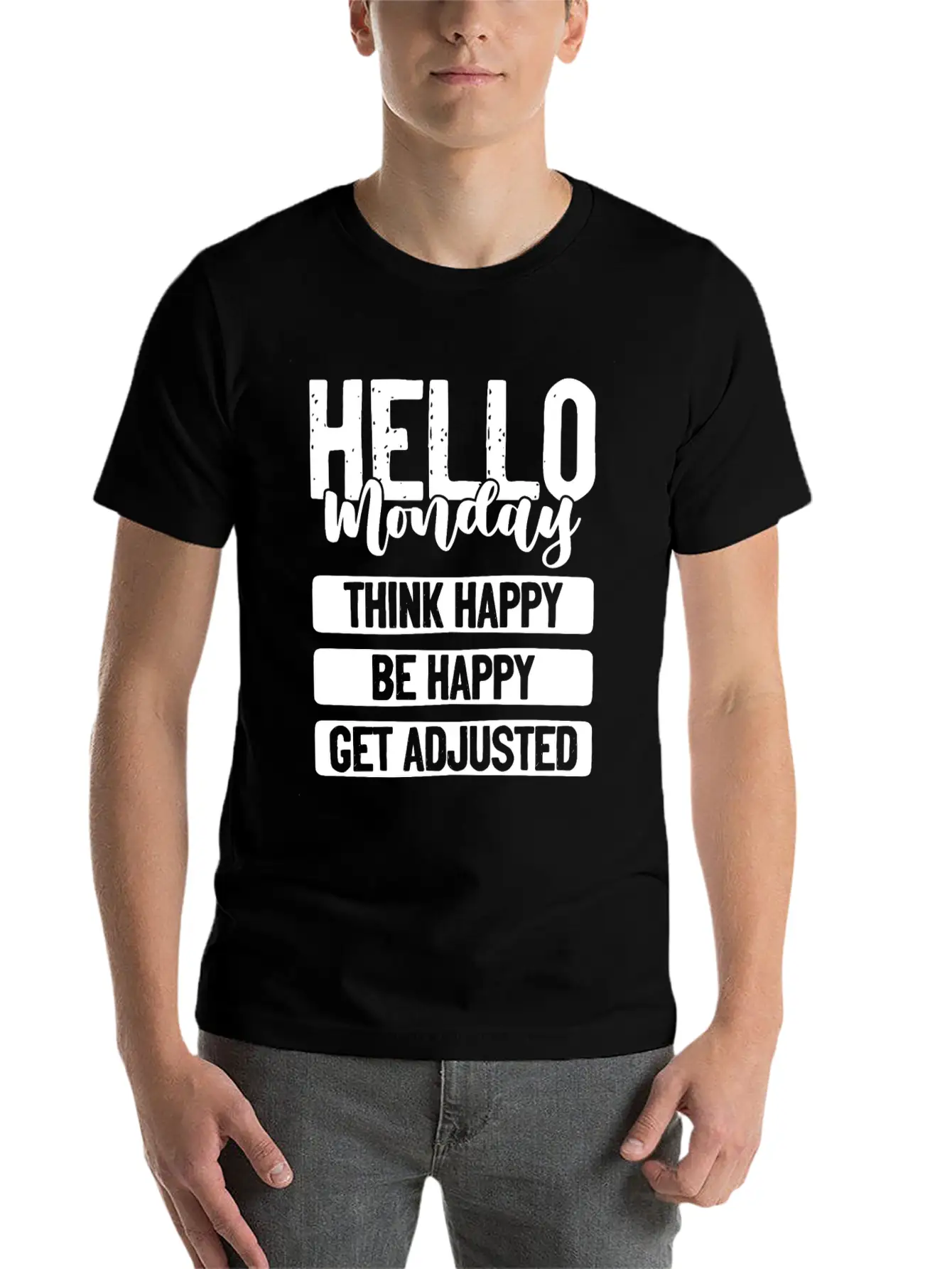 Hello Monday A Funny Chiropractic Spine Unisex Short Sleeve Soft Cotton T-Shirt – Casual Everyday Wear
