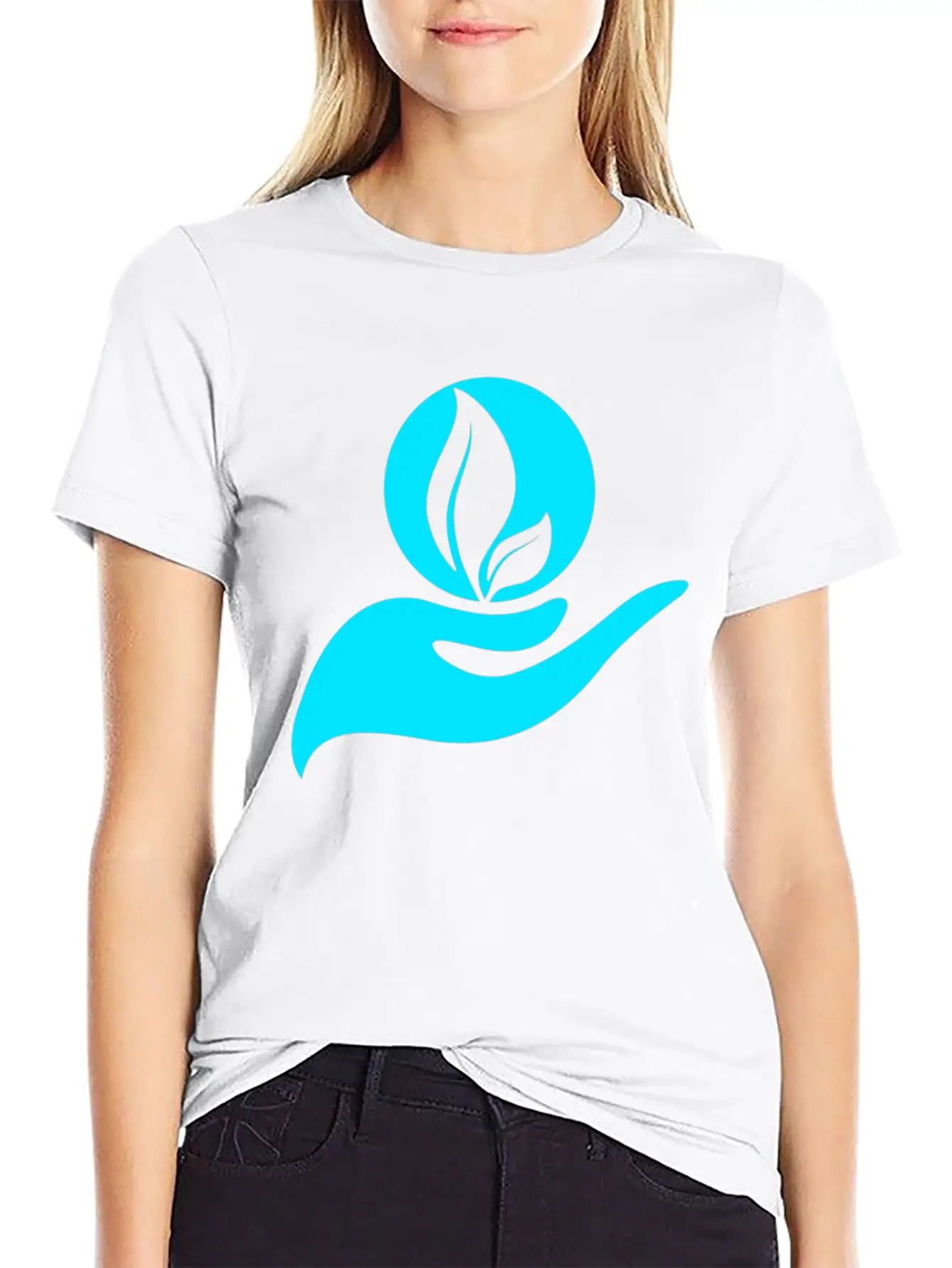 Helping Hands Skyblue Colors Design Breathable Soft Cotton T-Shirt – Timeless Casual Look