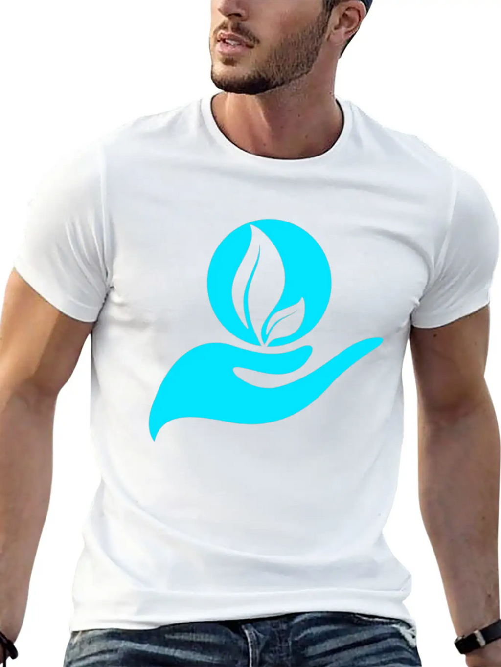 Helping Hands Skyblue Colors Design Breathable Soft Cotton T-Shirt – Timeless Casual Look
