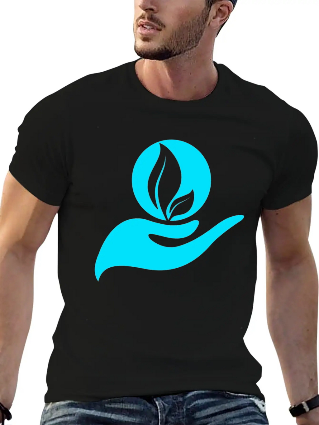 Helping Hands Skyblue Colors Design Breathable Soft Cotton T-Shirt – Timeless Casual Look