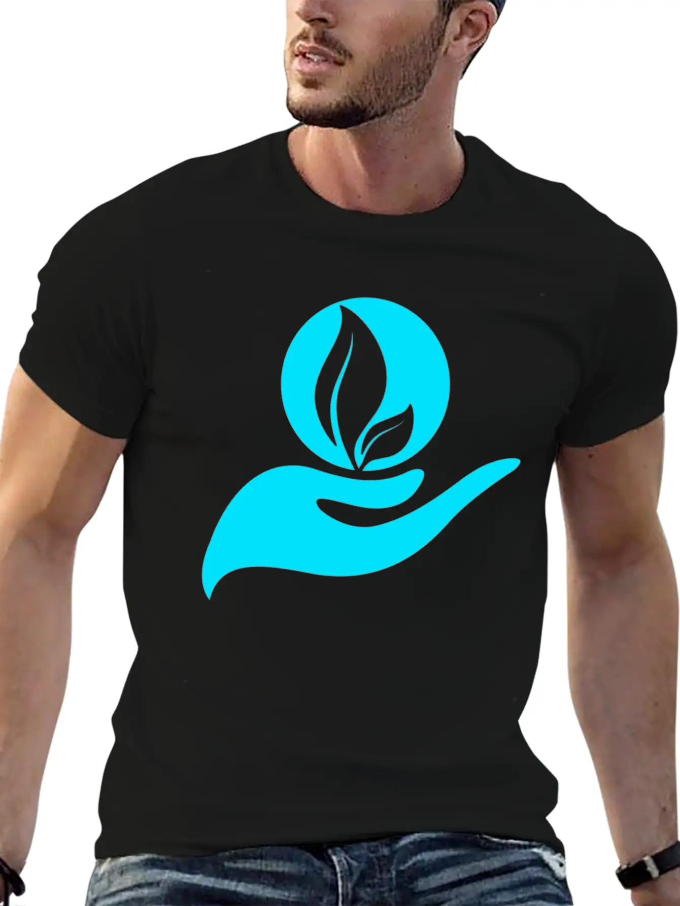 Helping Hands Skyblue Colors Design Breathable Soft Cotton T-Shirt – Timeless Casual Look
