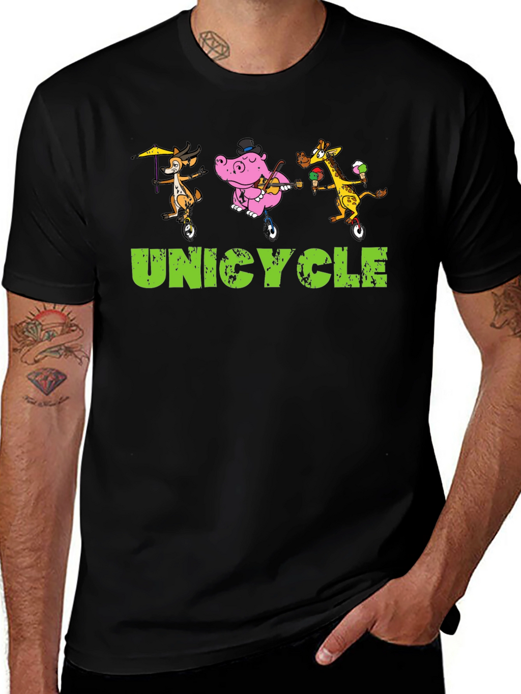 Unicycle Animal Crew Graphic Tee - Black