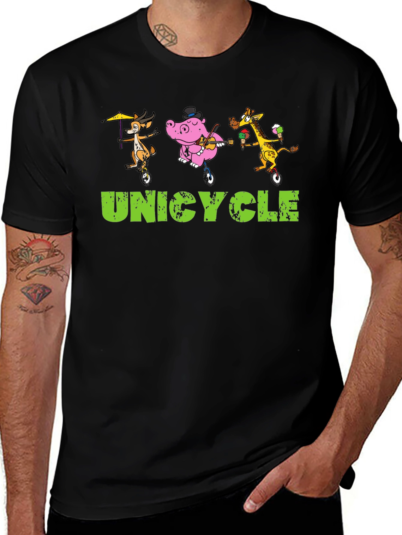 Unicycle Animal Crew Graphic Tee - Black