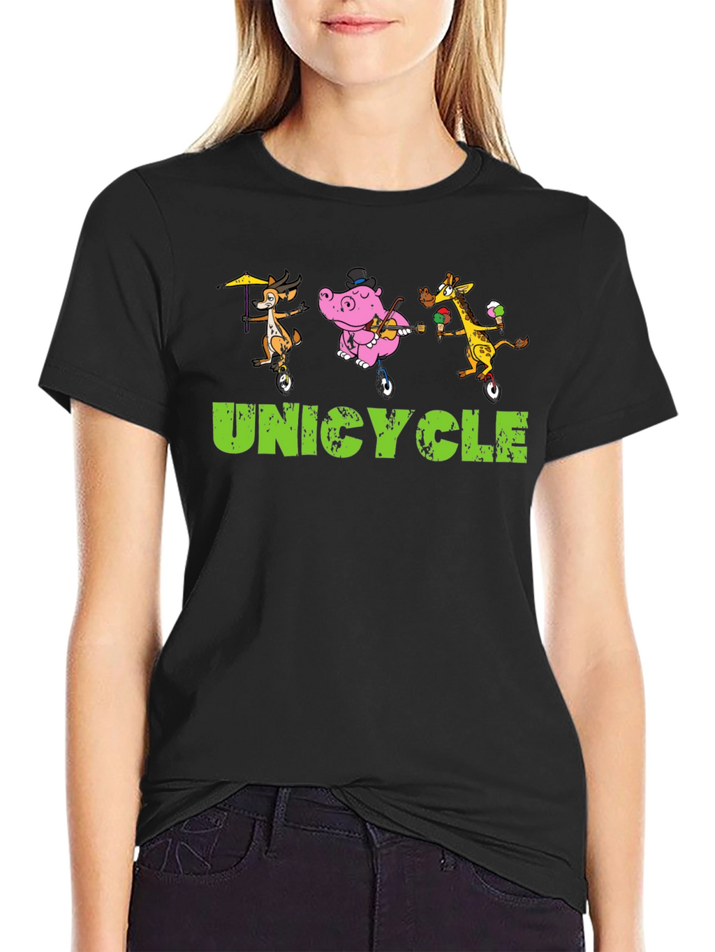 Unicycle Animal Crew Graphic Tee - Black
