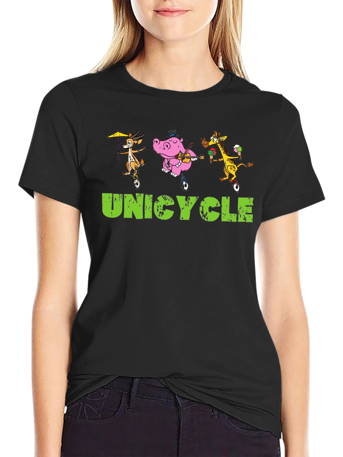Unicycle Animal Crew Graphic Tee - Black