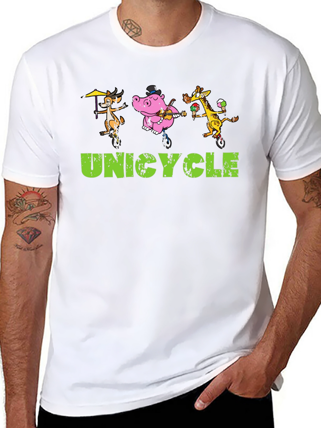 Unicycle Animal Crew Graphic Tee - Black
