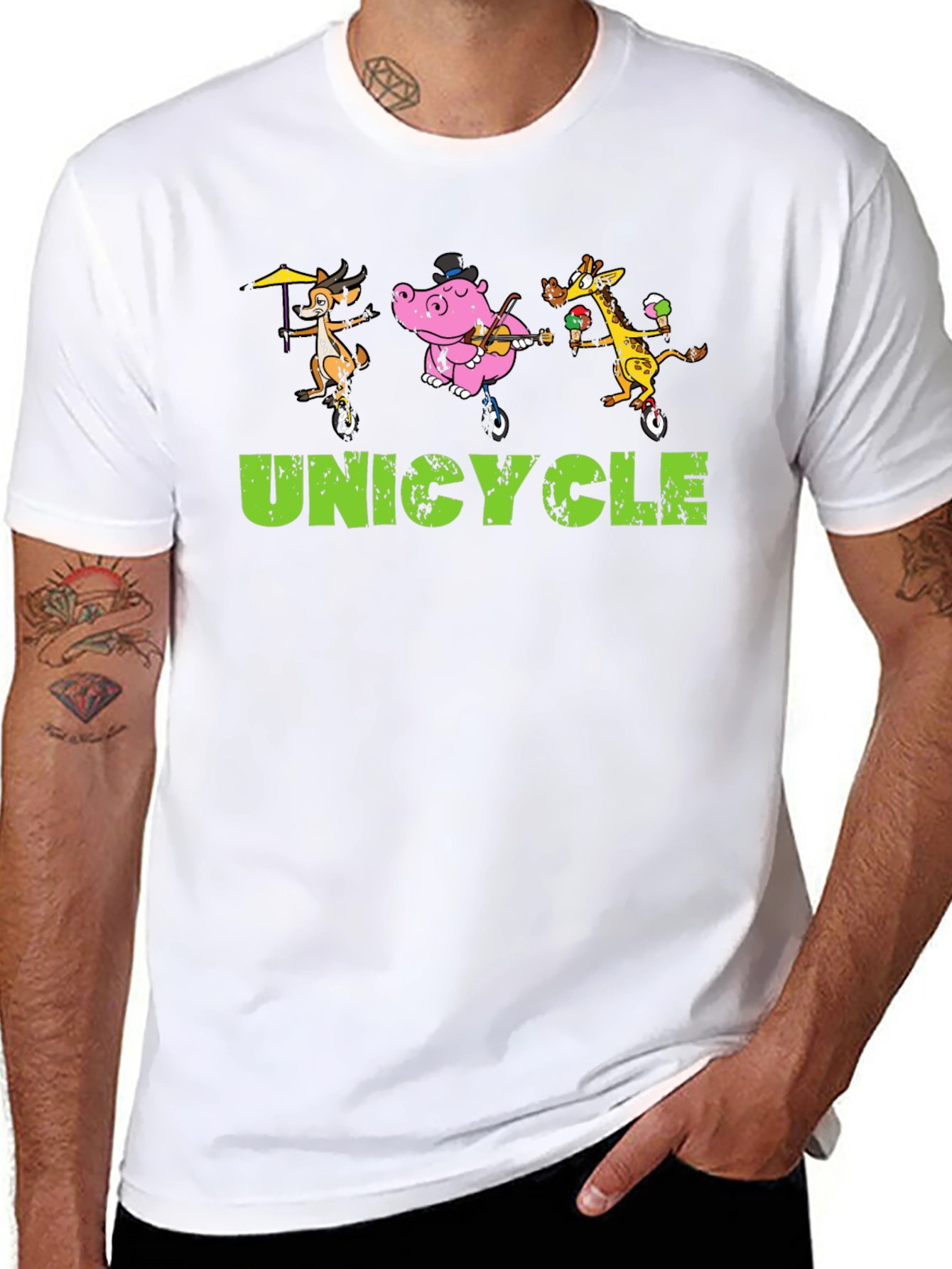 Unicycle Animal Crew Graphic Tee - Black