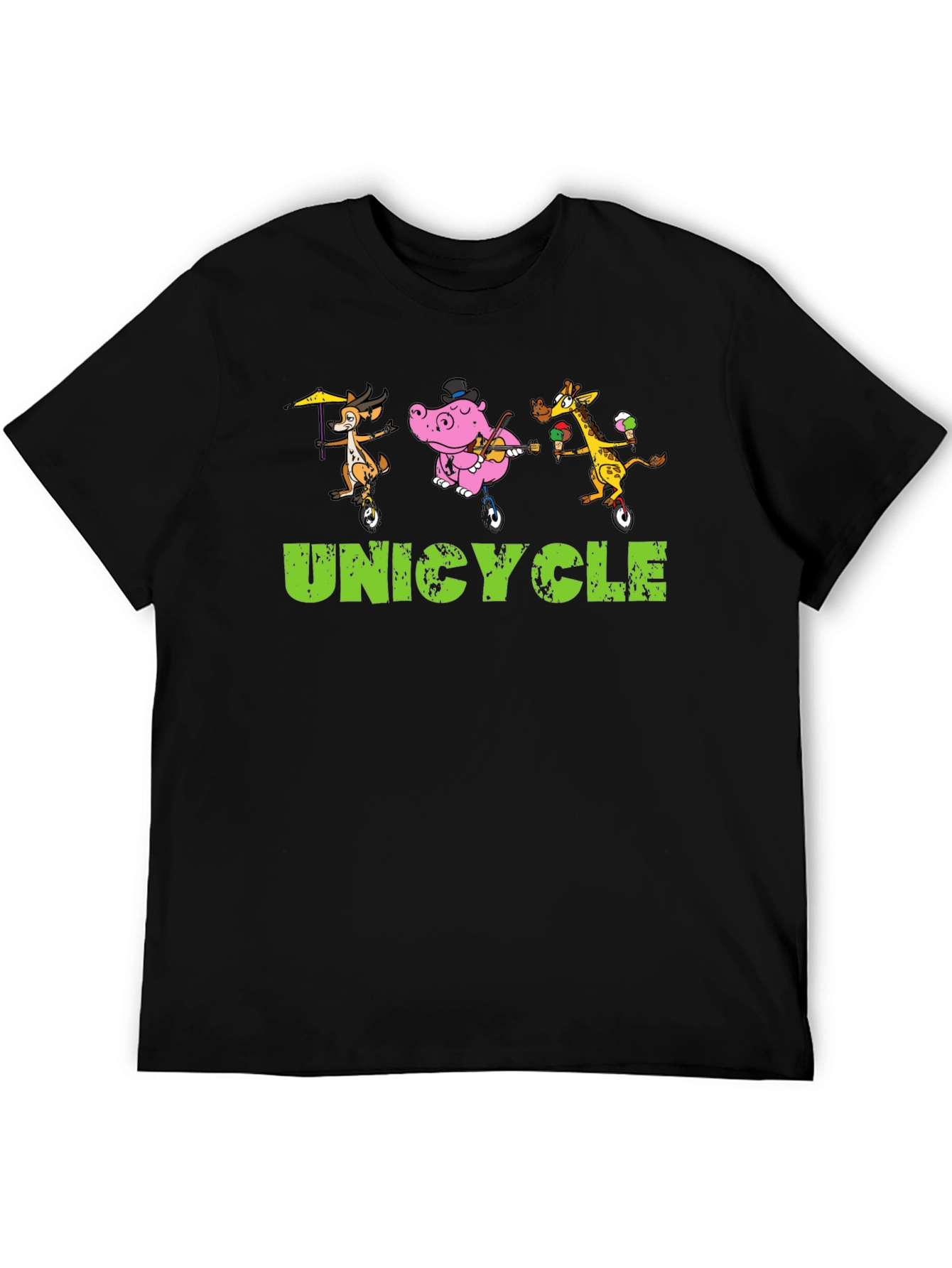 Unicycle Animal Crew Graphic Tee - Black