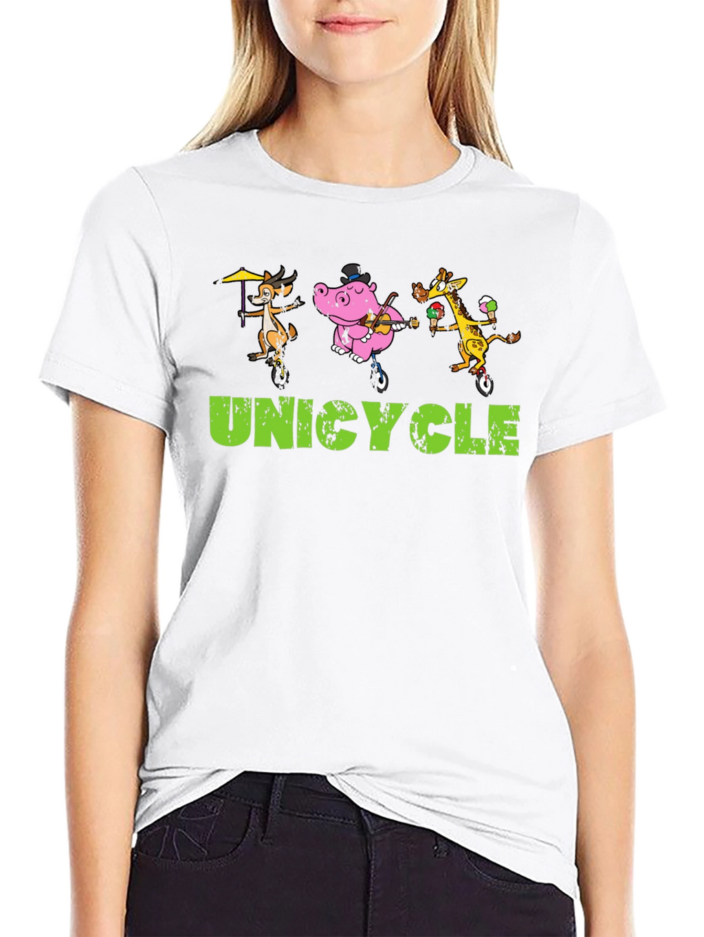 Unicycle Animal Crew Graphic Tee - Black