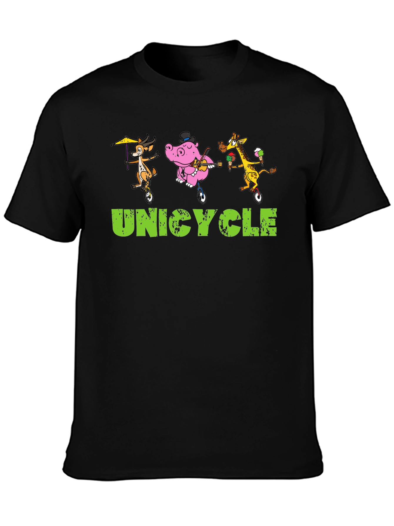 Unicycle Animal Crew Graphic Tee - Black