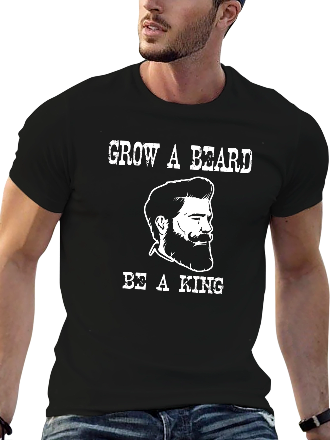 Grow a Beard Be a King Mens Black Graphic Tee