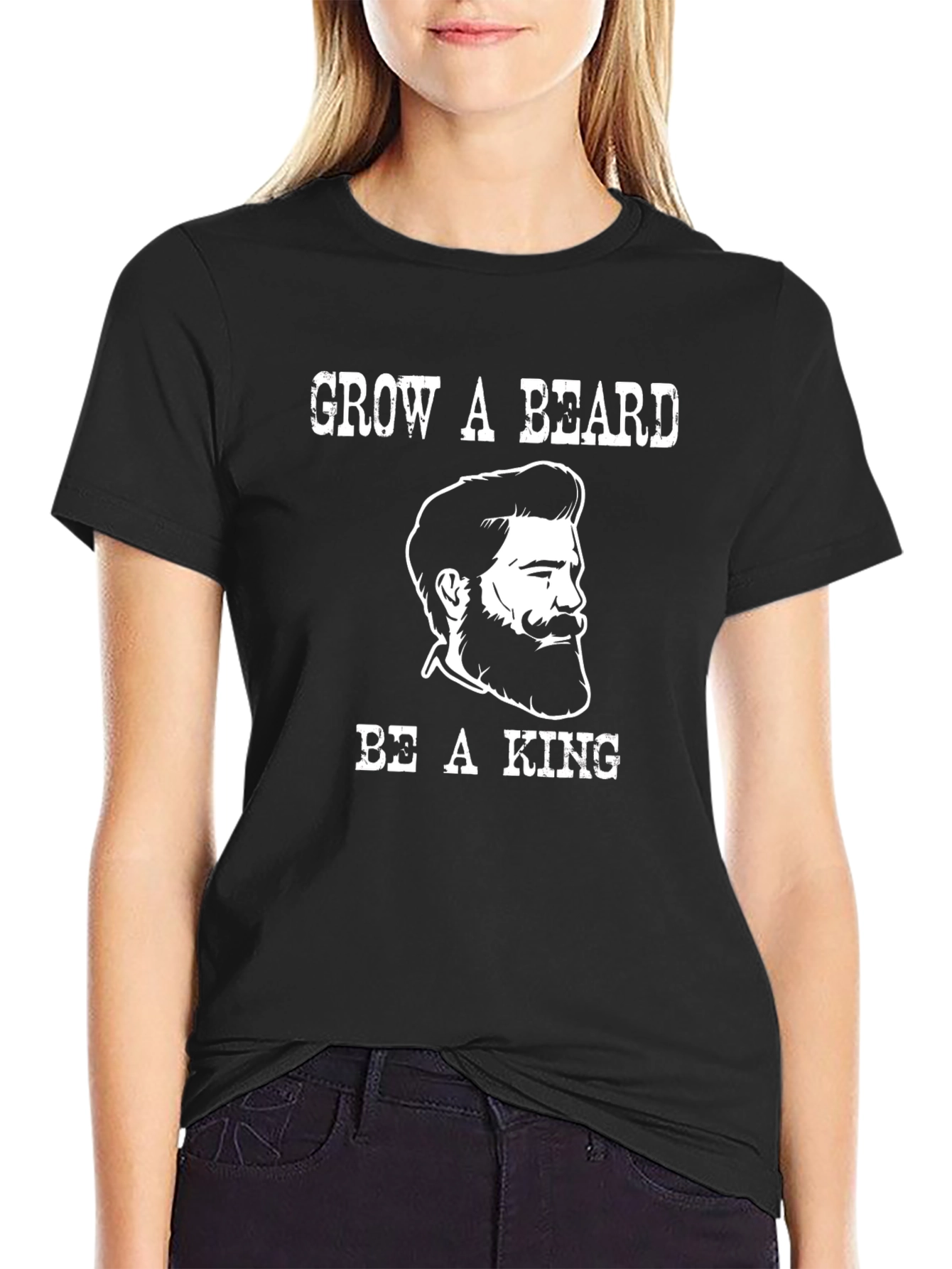 Grow a Beard Be a King Mens Black Graphic Tee