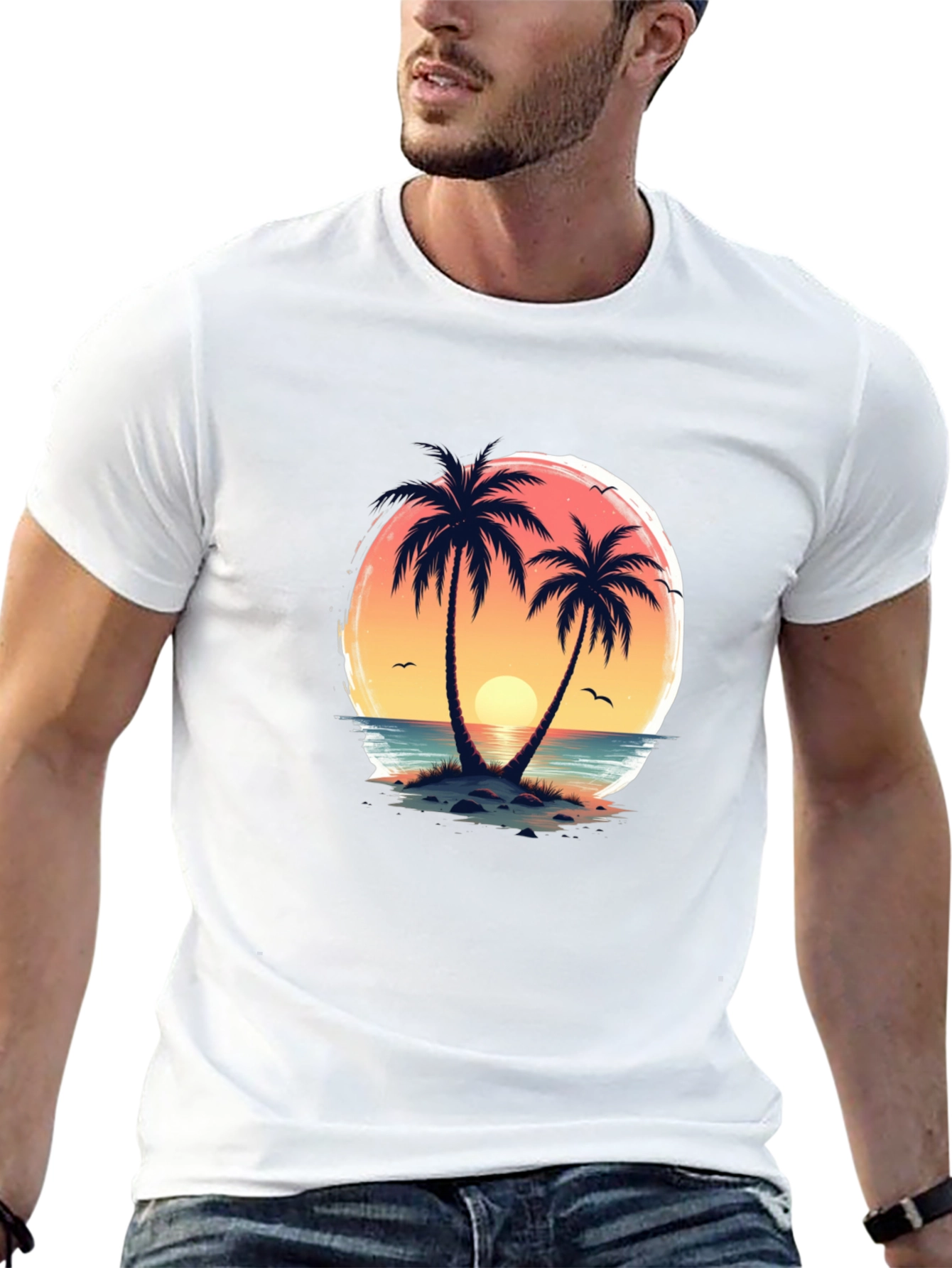 Tropical Sunset Palm Tree Graphic T-Shirt