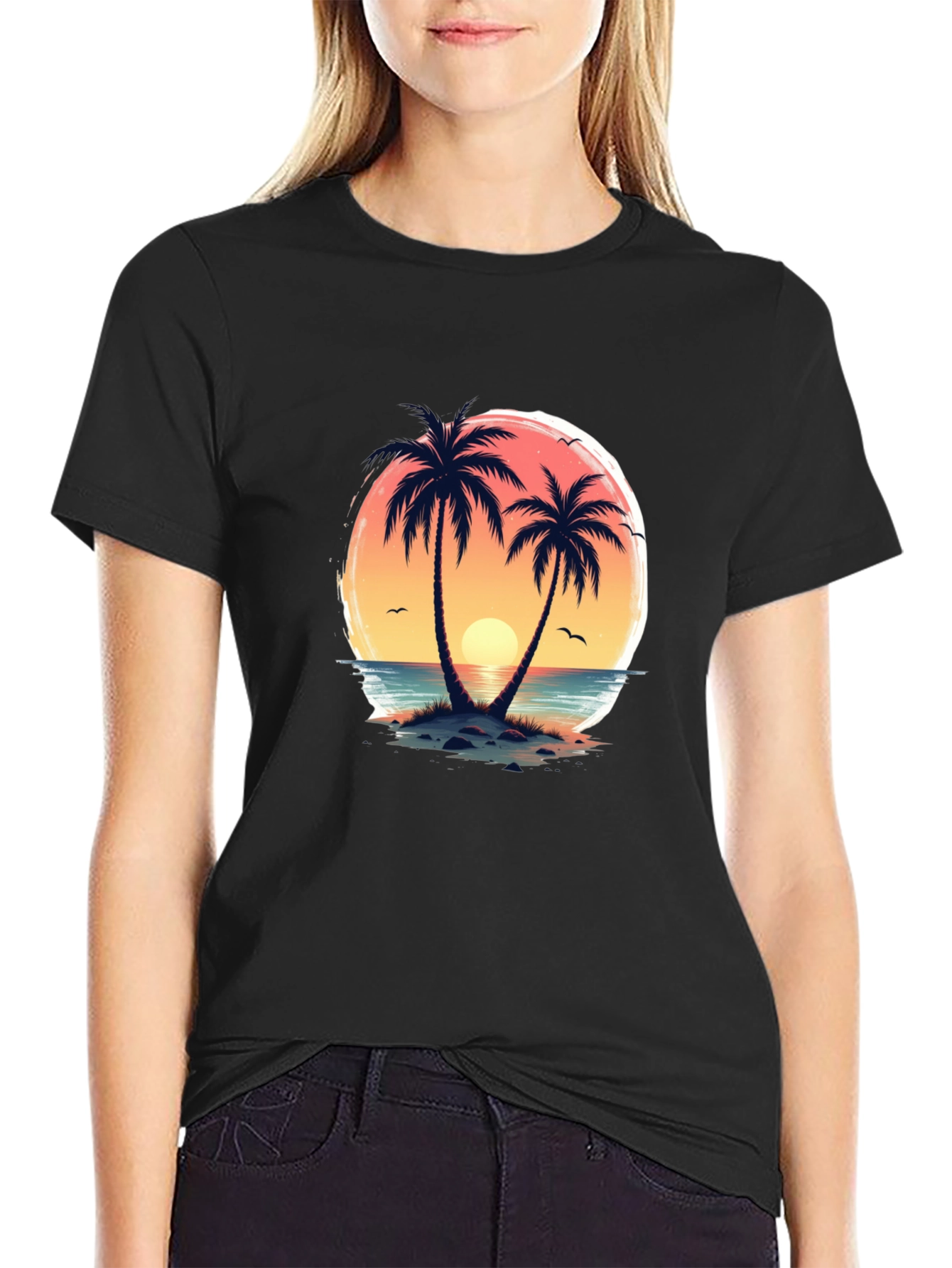 Tropical Sunset Palm Tree Graphic T-Shirt