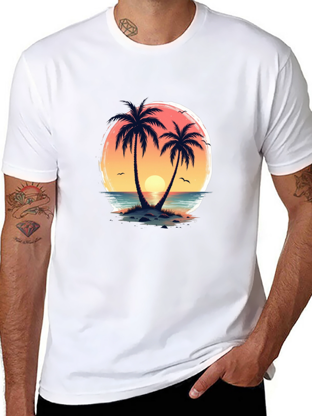 Tropical Sunset Palm Tree Graphic T-Shirt